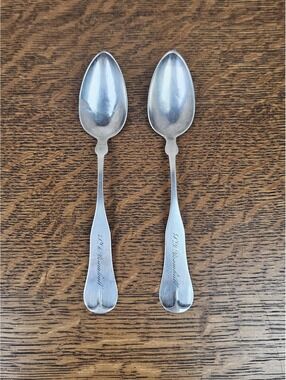 Antique H.A. Osgood & Co. Coin Silver Teaspoons Pair c.1850 Monogrammed